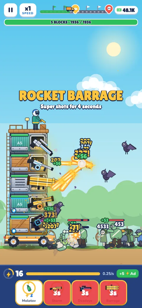 Rolling Siege screenshot: Unleash gun abilities